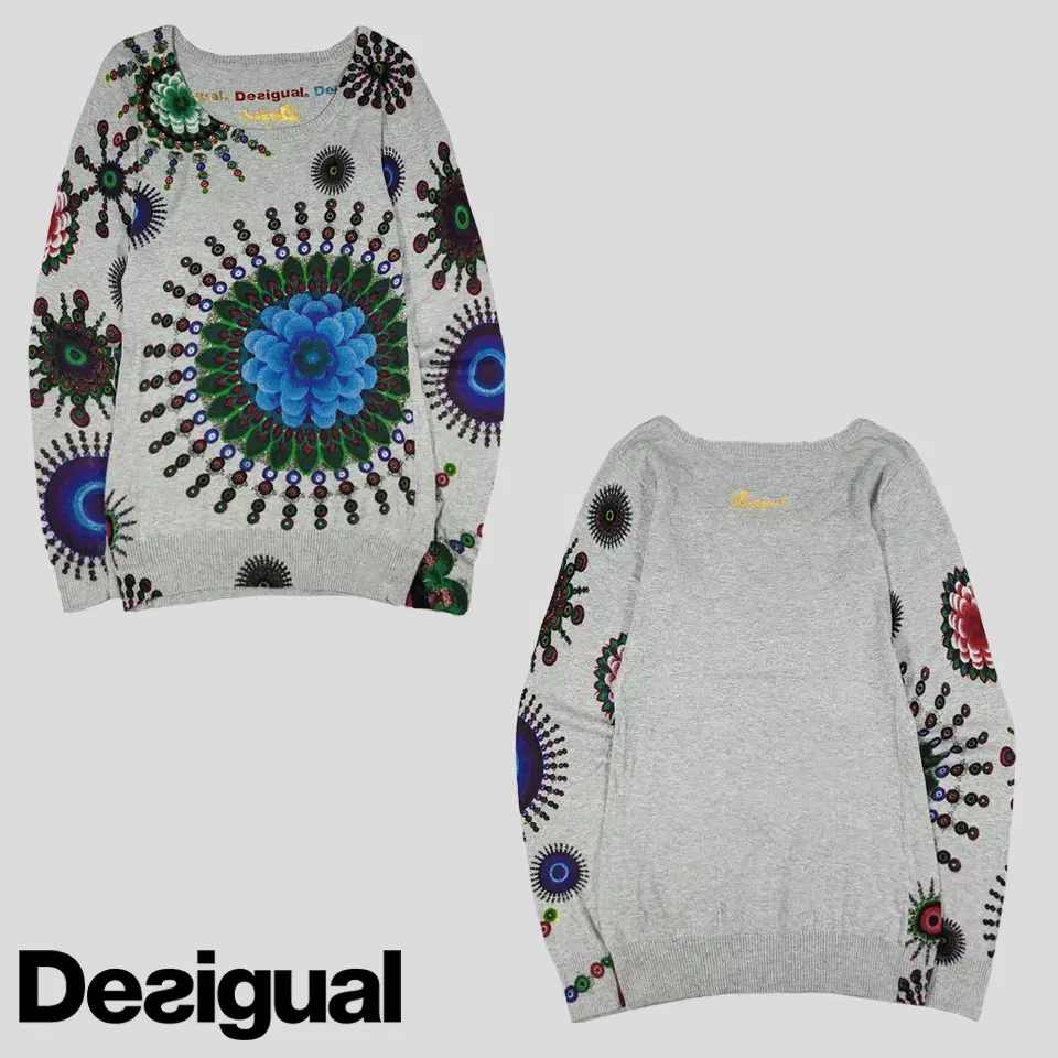 Desigual Grey Multicolor Ethnic Graphic Cotton100 Y2K Avant-garde Boat