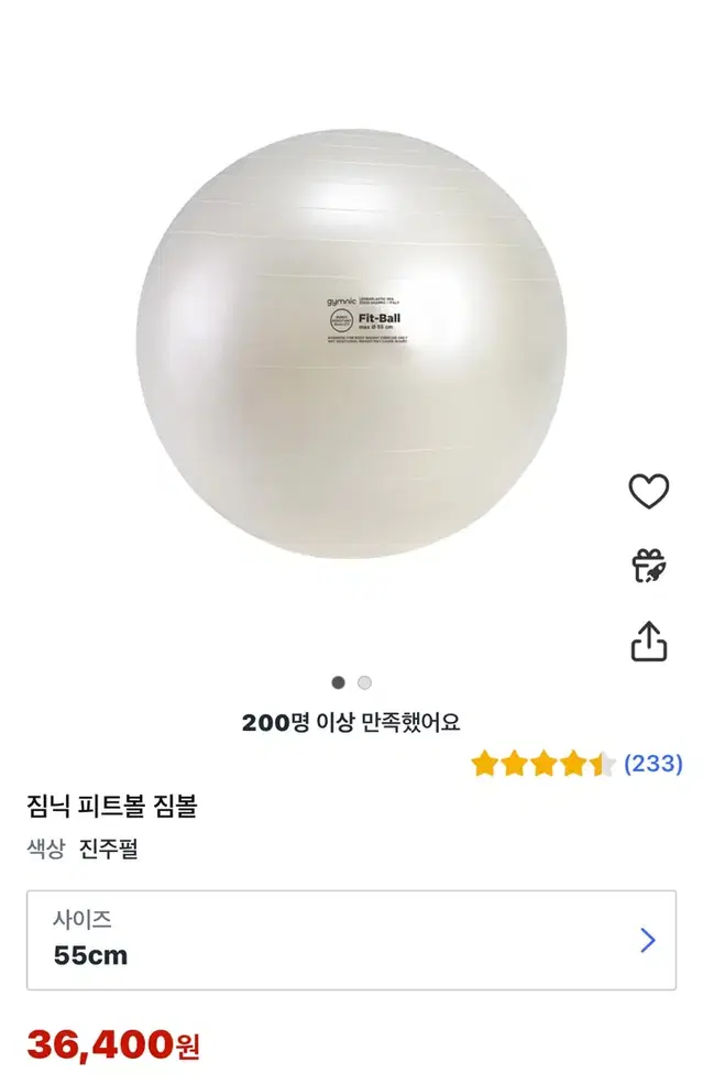 짐닉 짐볼 진주펄 55cm (3일 사용)