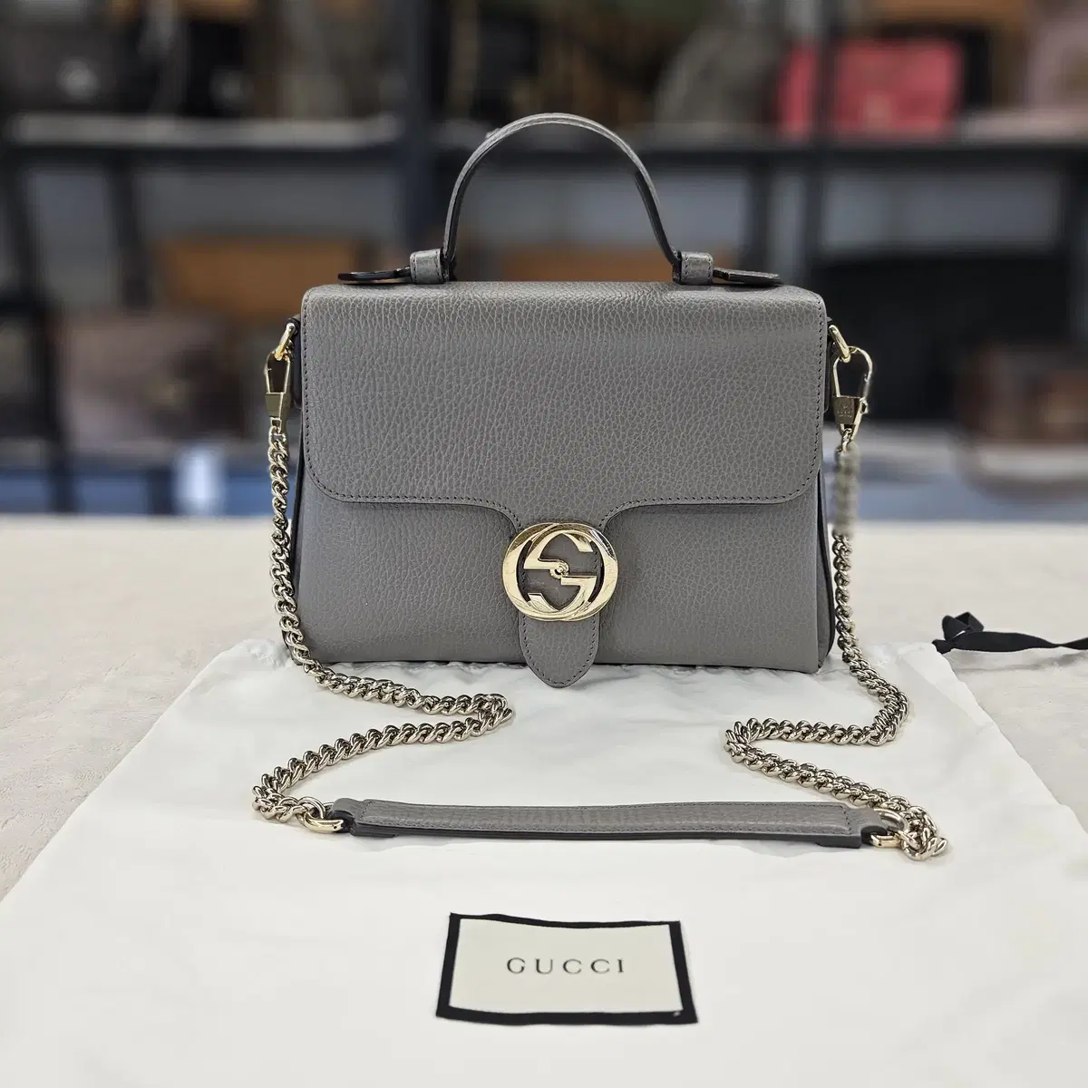 Gucci 510302 Gray Interlocking Small Chain Shoulder Bag