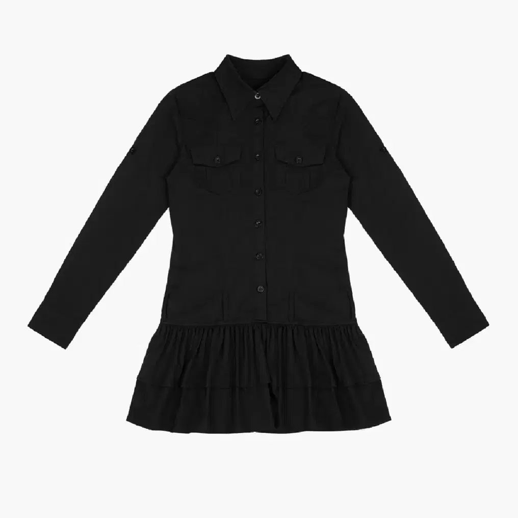 러프넥 티어드 셔츠 드레스 블랙 ROUGHNECK SHIRT DRESS