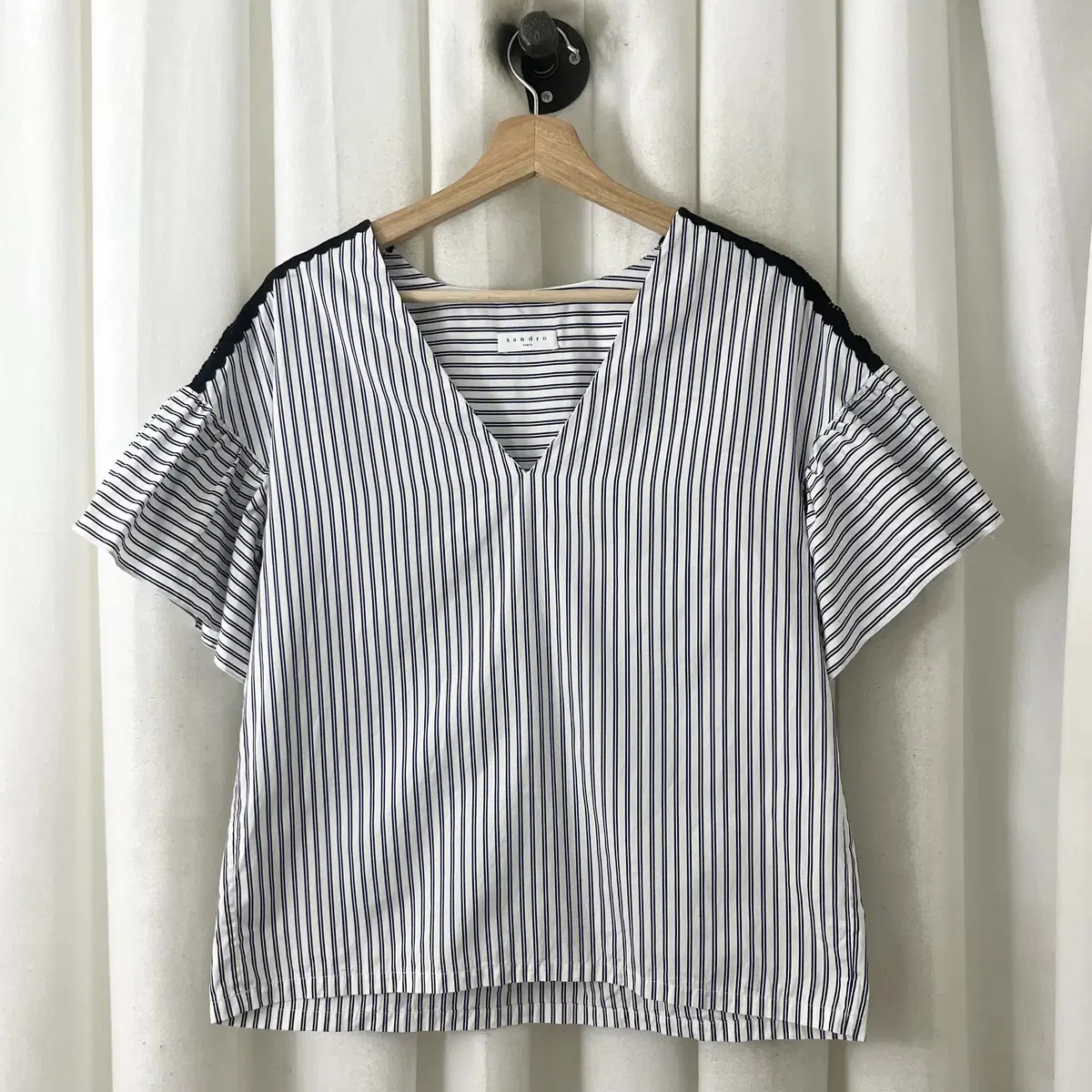 Sandro Striped Ruffled Half Shirt