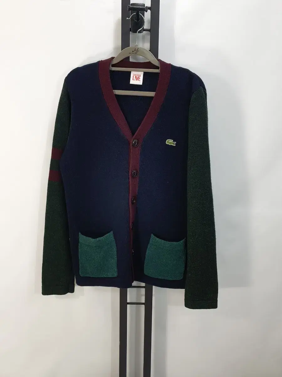 Lacoste Cardigan Wool Knit Navy Green 100%~