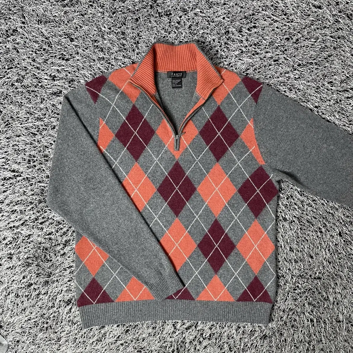 FORTE Pure Cashmere Argyle Knit Sweater