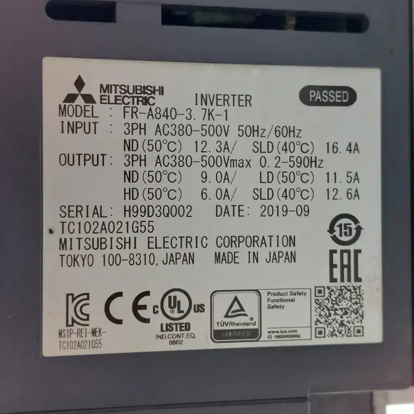 미쓰비시 FR-A840-3.7K-1 (3.7KW) 5마력 380V 인버터