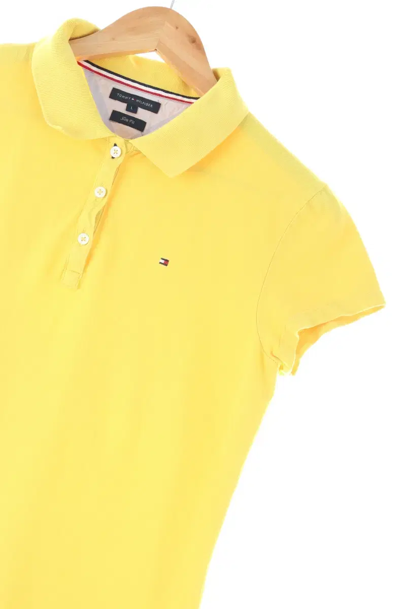 W(L) Tommy Hilfiger Vahn Short-Sleeved kara T-Shirt Yellow Cotton Slim Fit Old School-EBA3