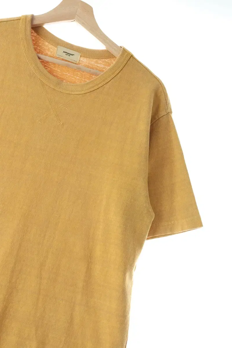 (XL) Branded Vintage Short-Sleeved T-shirt Yellow Cotton Plain Loose Fit - EBBC