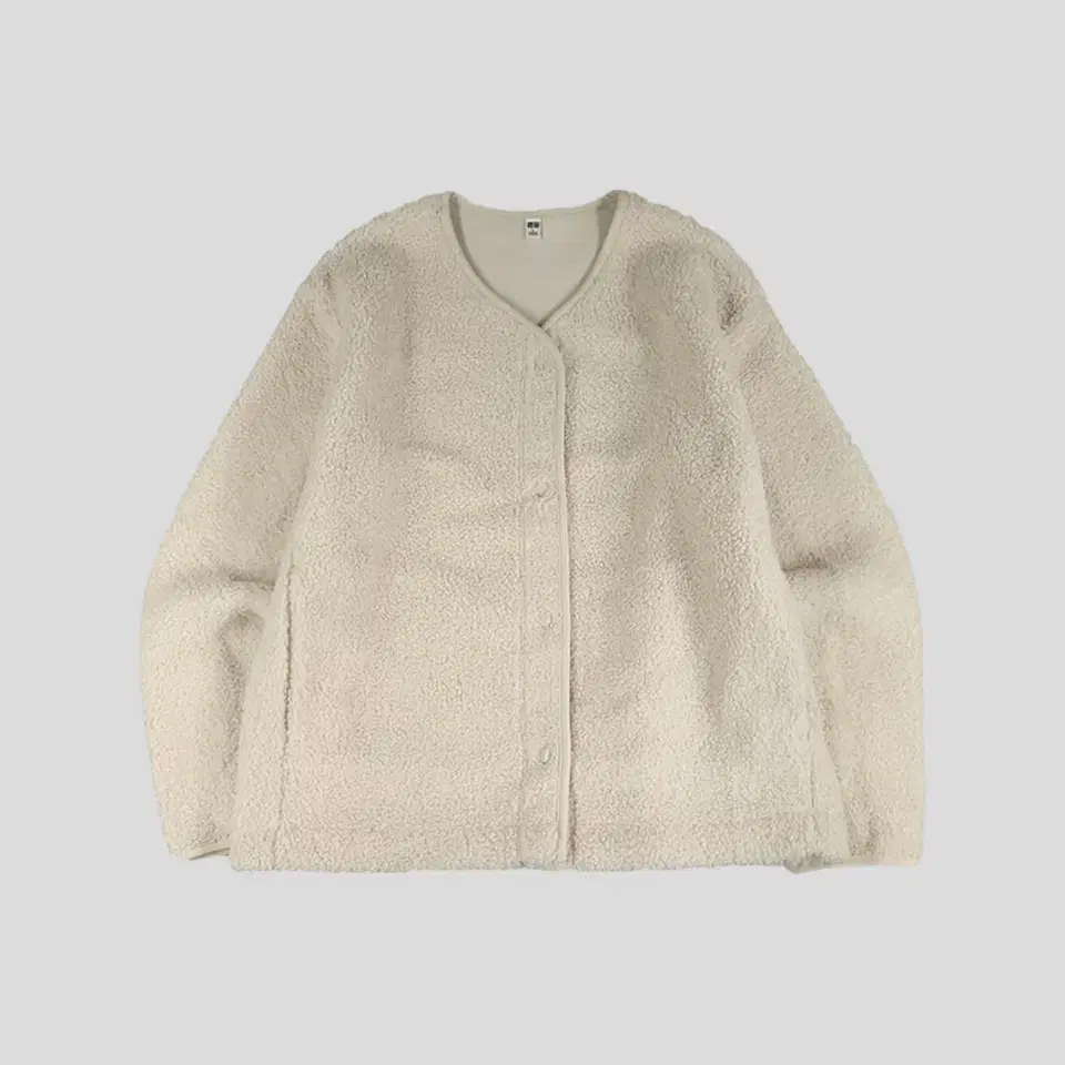 UNIQLO Ivory cream pongee fleece hooded non-collar jacket WOMENS M