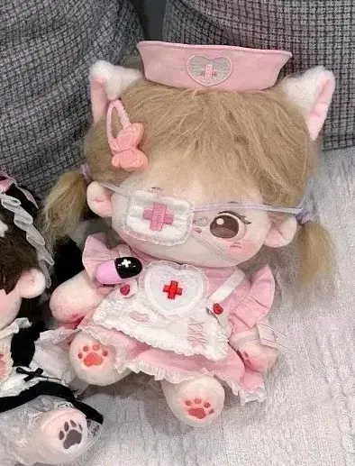 [20cm] 냥간호사 핑크(귀O) 인형옷 고양이 솜인형 의상 옷장 무속성