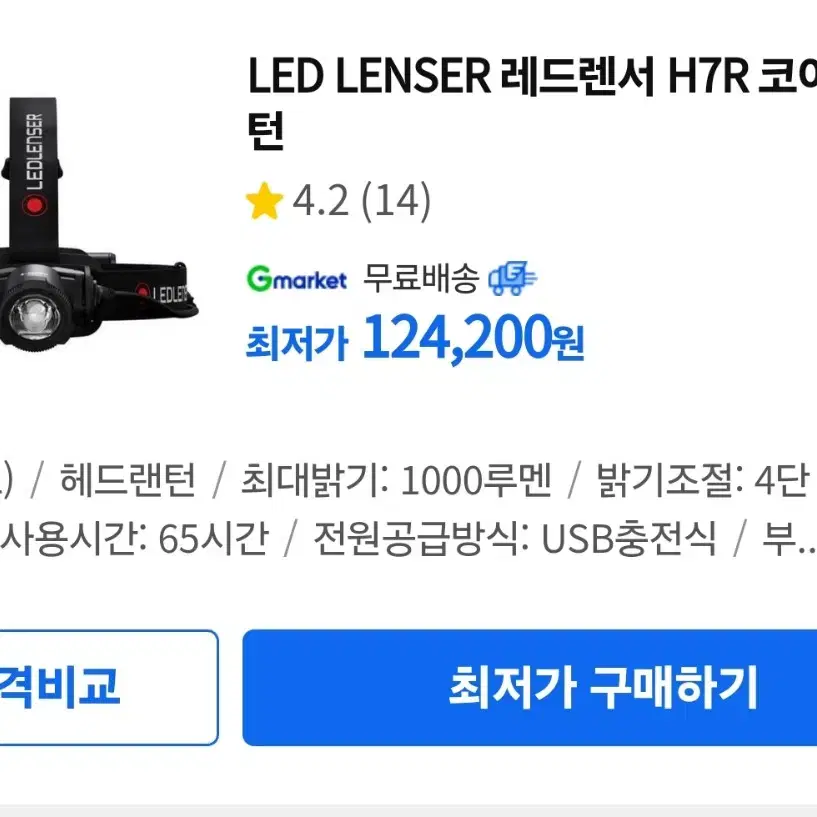 LED LENSER 레드렌서 H7R 코어 충전식 헤드랜턴