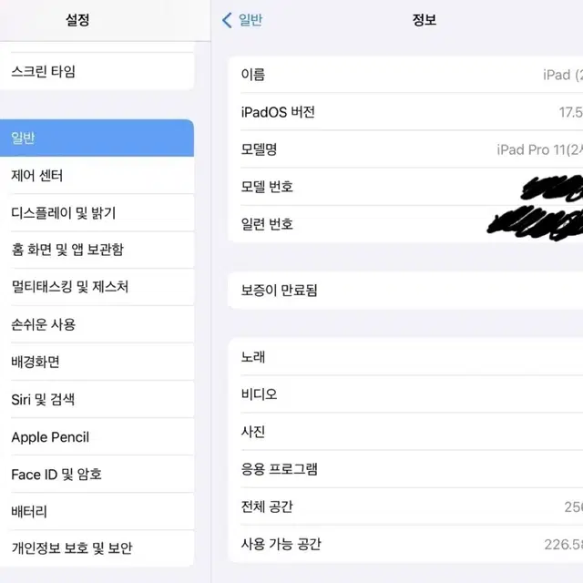 아이패드 프로 2세대 11인치 256기가(와이파이)