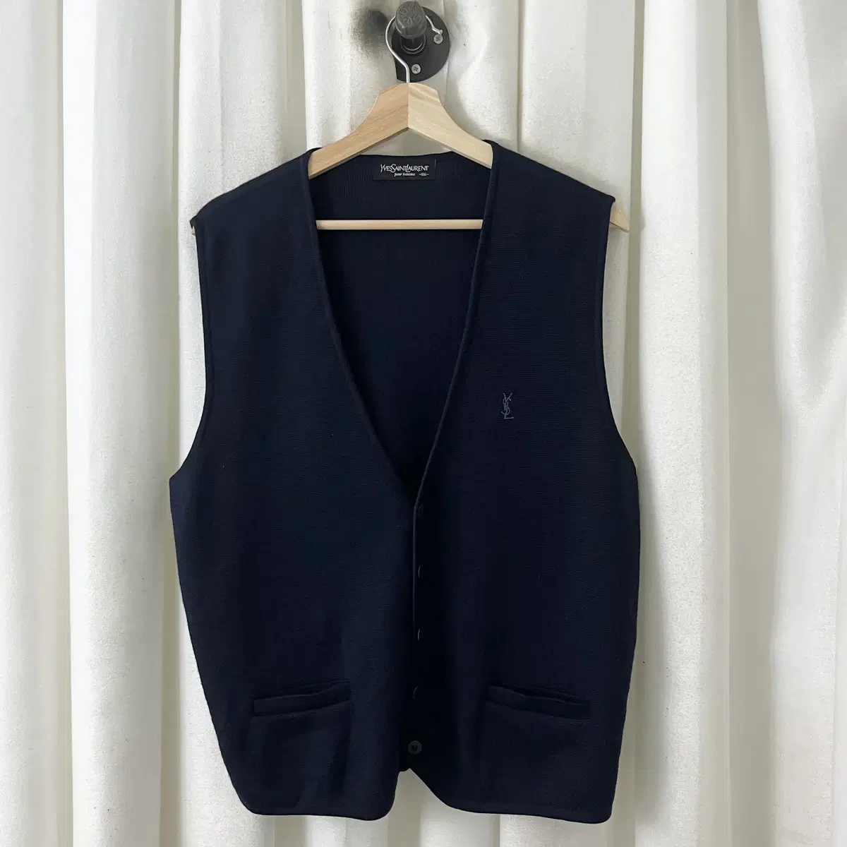 Yves Saint Laurent Navy Two-Pocket V-neck Vest