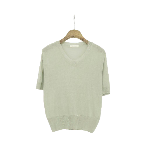 Special offer)Linen Summer V-neck short sleeve mint knit