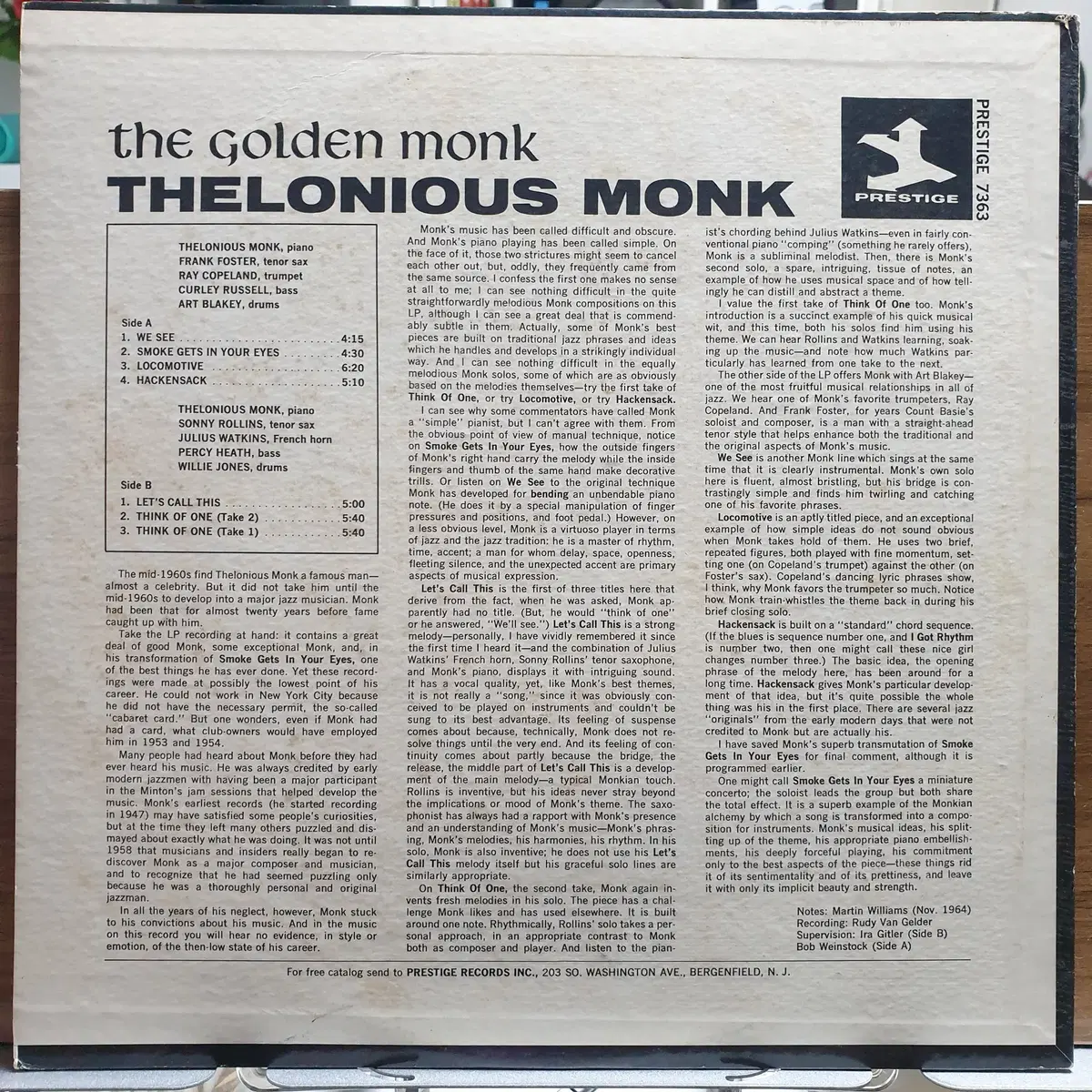 [중고LP] 델로니어스 몽크 The Golden Monk