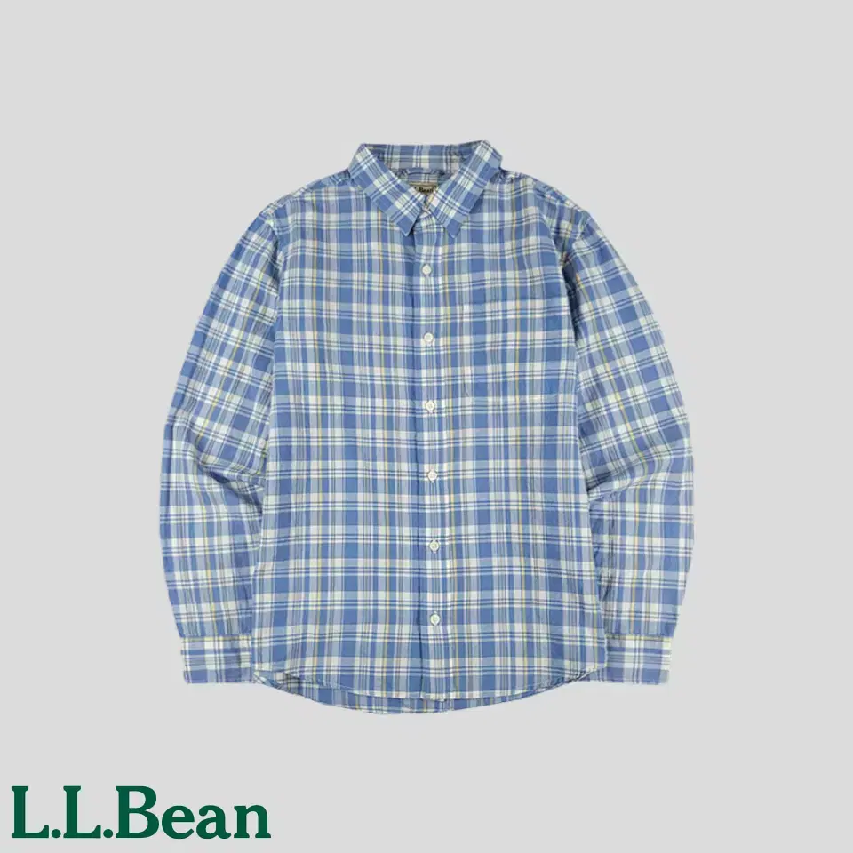 L.L BEAN 엘엘빈 스카이블루 소라색 타탄체크 체스트포켓 코튼100