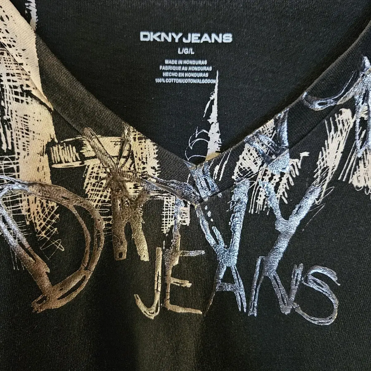 Dkny Jeans 여성 Y2K 프린팅 브이넥 긴팔티셔츠 Lsize