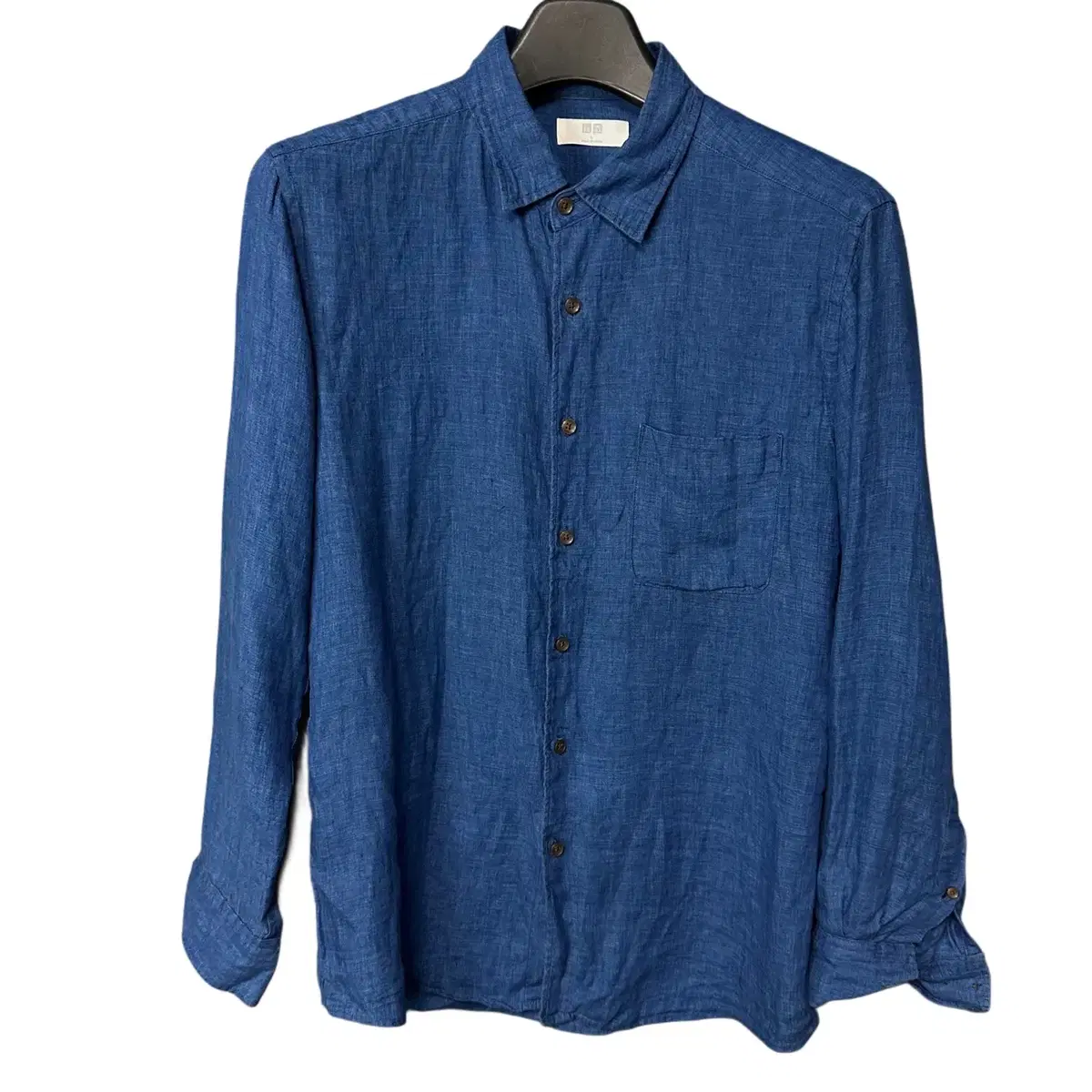 L UNIQLO bloo Linen shirt, men's short sleeve shirt