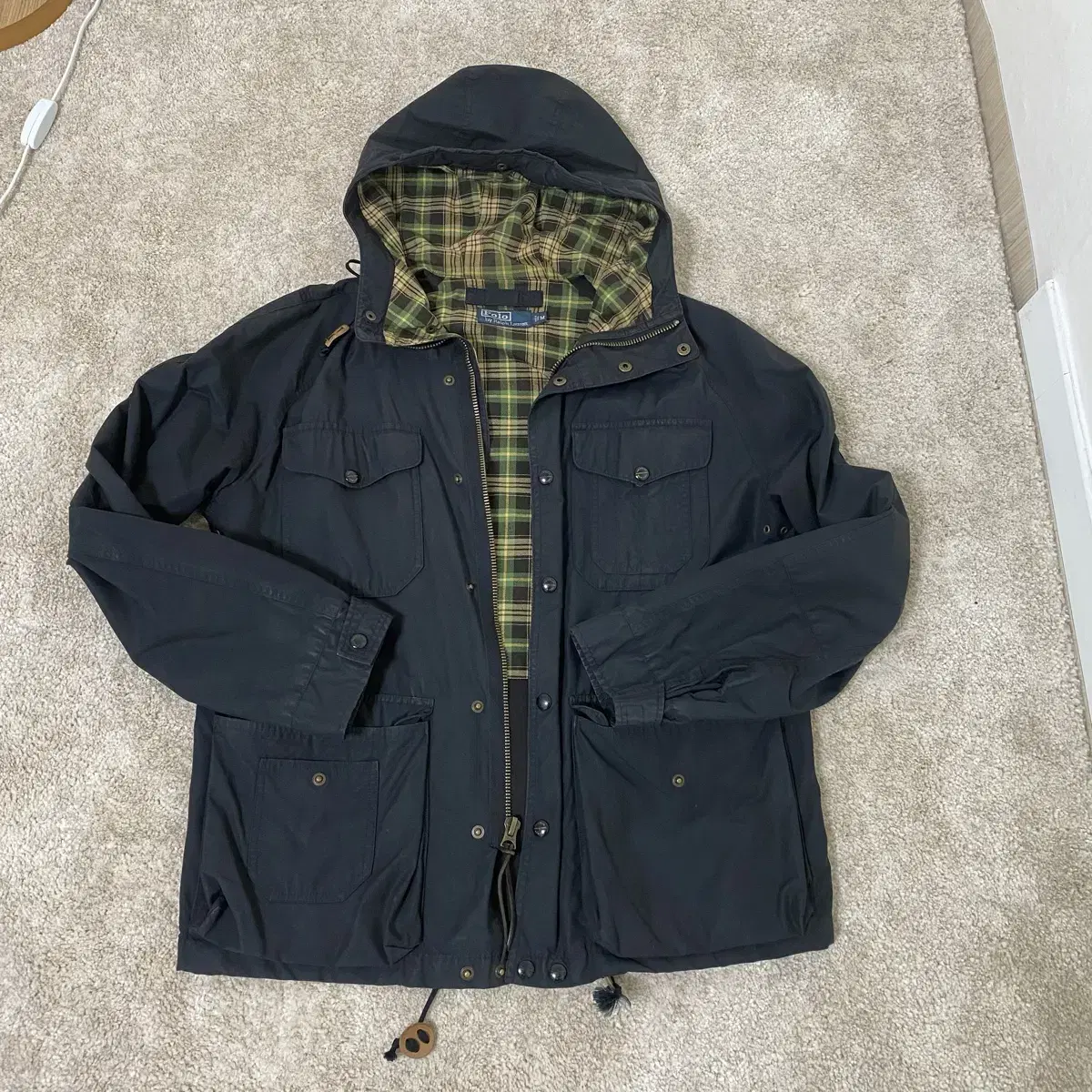 [M] Polo Men's Waxed Mountain Parka Tartan Check