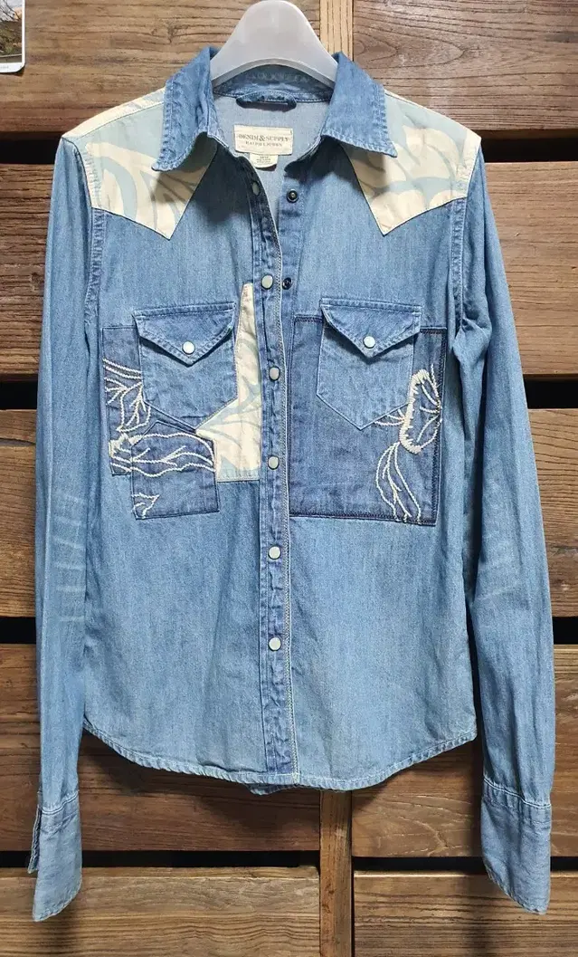 DENIM & SUPPLY 랄프로렌 패치워크 자수 빈티지  데님셔츠