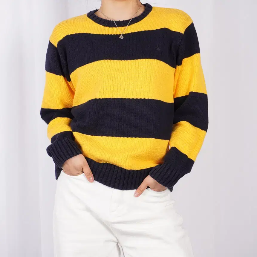 Polo Round Neck Stripe Women's Knit VIZ1368