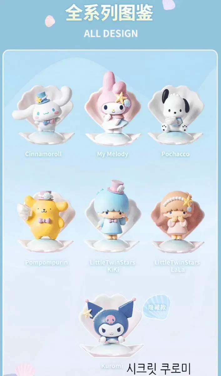 !!!Discounted!!Sanrio Miniso Blue Sea Shell Figures (Cinnamon Roll, My Melody)