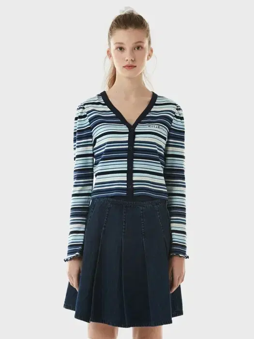 로라로라 puff sleeve stripe t shirt blue