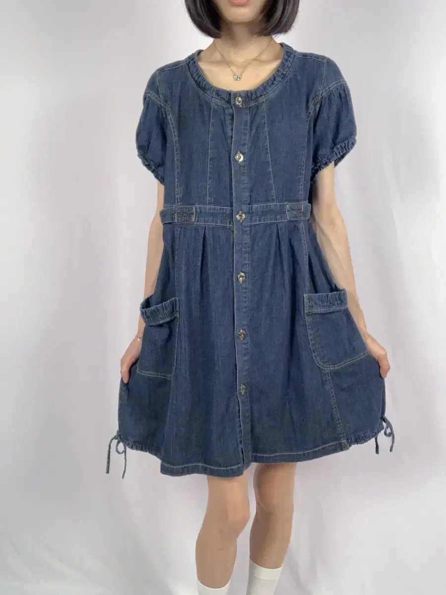 Kawaii Nerd Loose Fit Deep Denim Dress