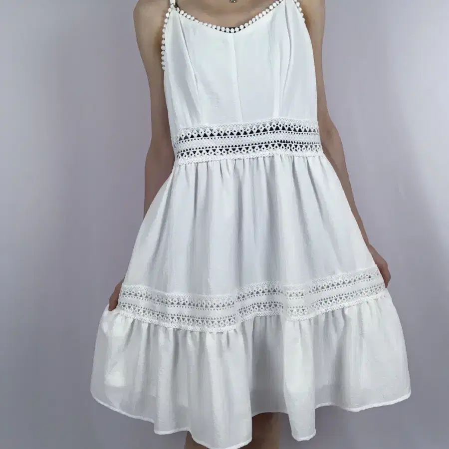 SHEIN White Guipure Lace Frill Dress