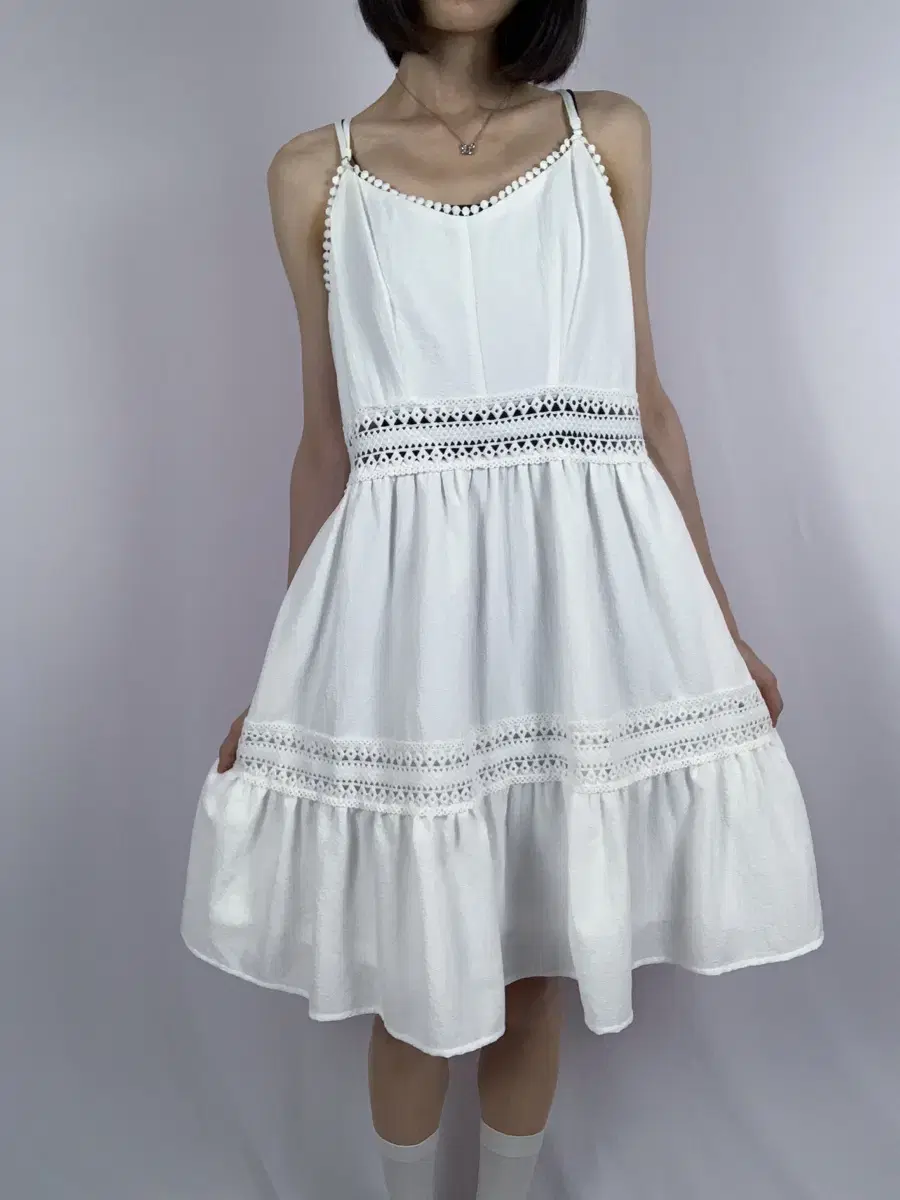 SHEIN White Guipure Lace Frill Dress