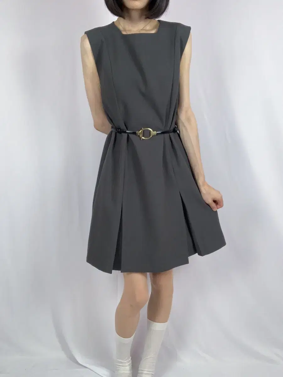 Atelier Nine Square Neck Deep Gray Dress