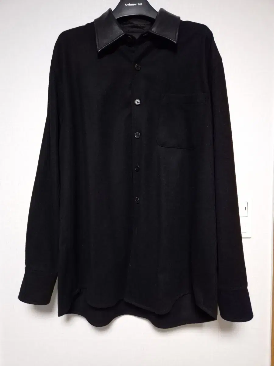 [46]Haregashi Melton Wool and Leather Kara Above Shirt Black