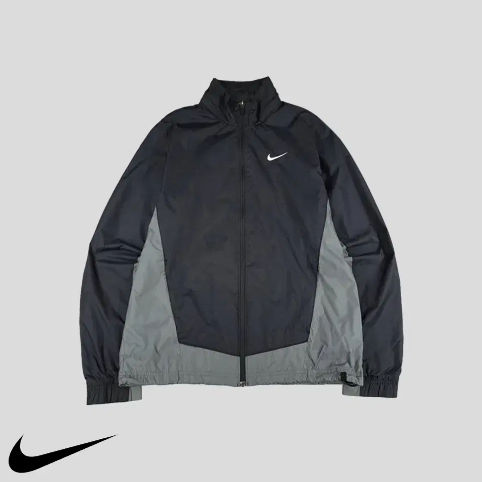 Nike Black Grey White Colorblocked Swoosh Tennis Logo Woven Nylon Blend Windbreaker