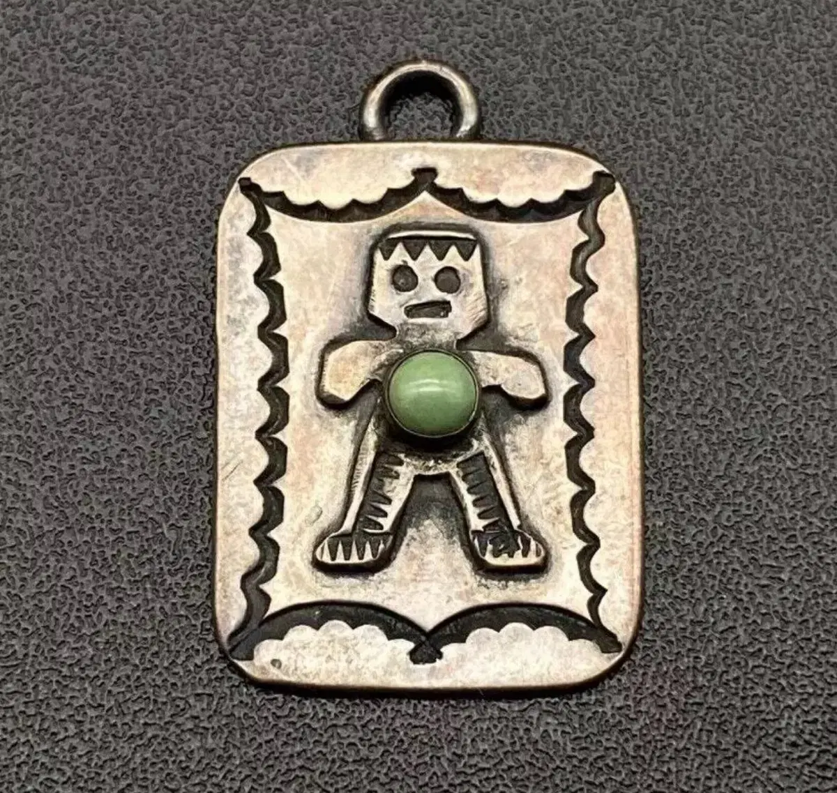 Vintage Navajo Indian Kachina Turquoise Silver tag Necklace