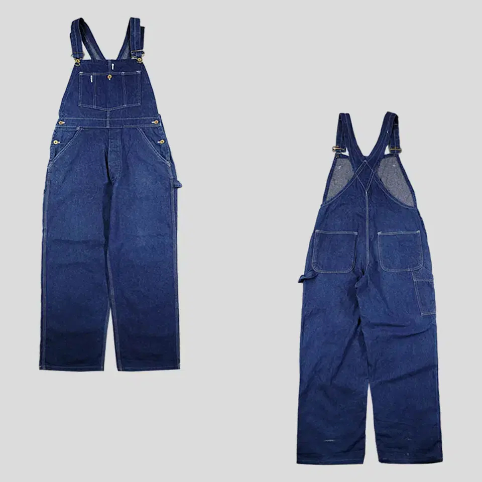 Vintage Jin Blue Indigo Button Fly Workwear Amekazi Carpenter Denim Suspenders Pants Oh