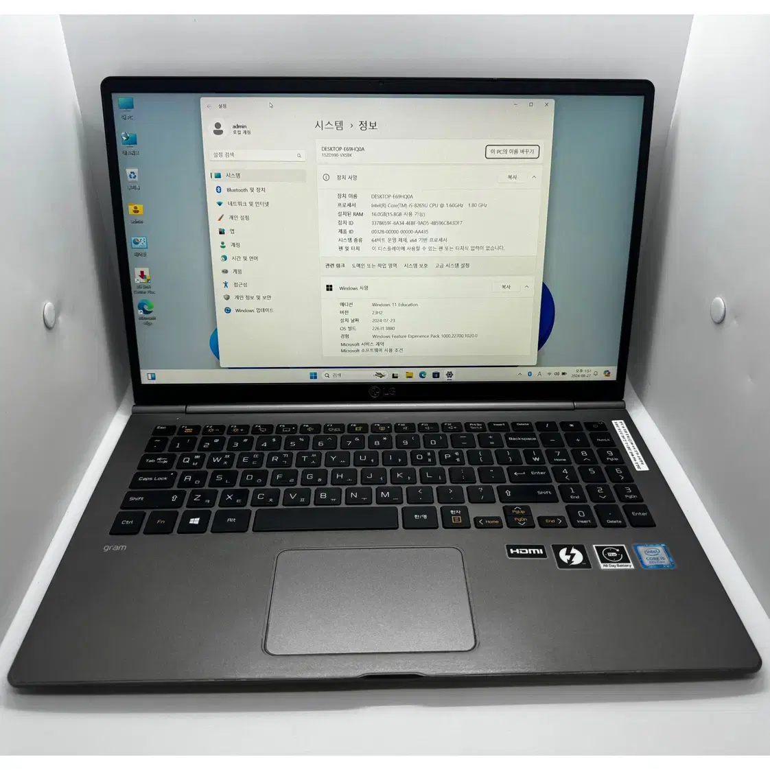 엘지 그램15 i5 8세대 16G 256GB 15ZD990-VX5BK