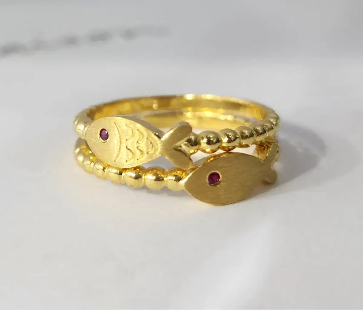 24K Solid Gold One Don Fish Ruby Cubic Ring