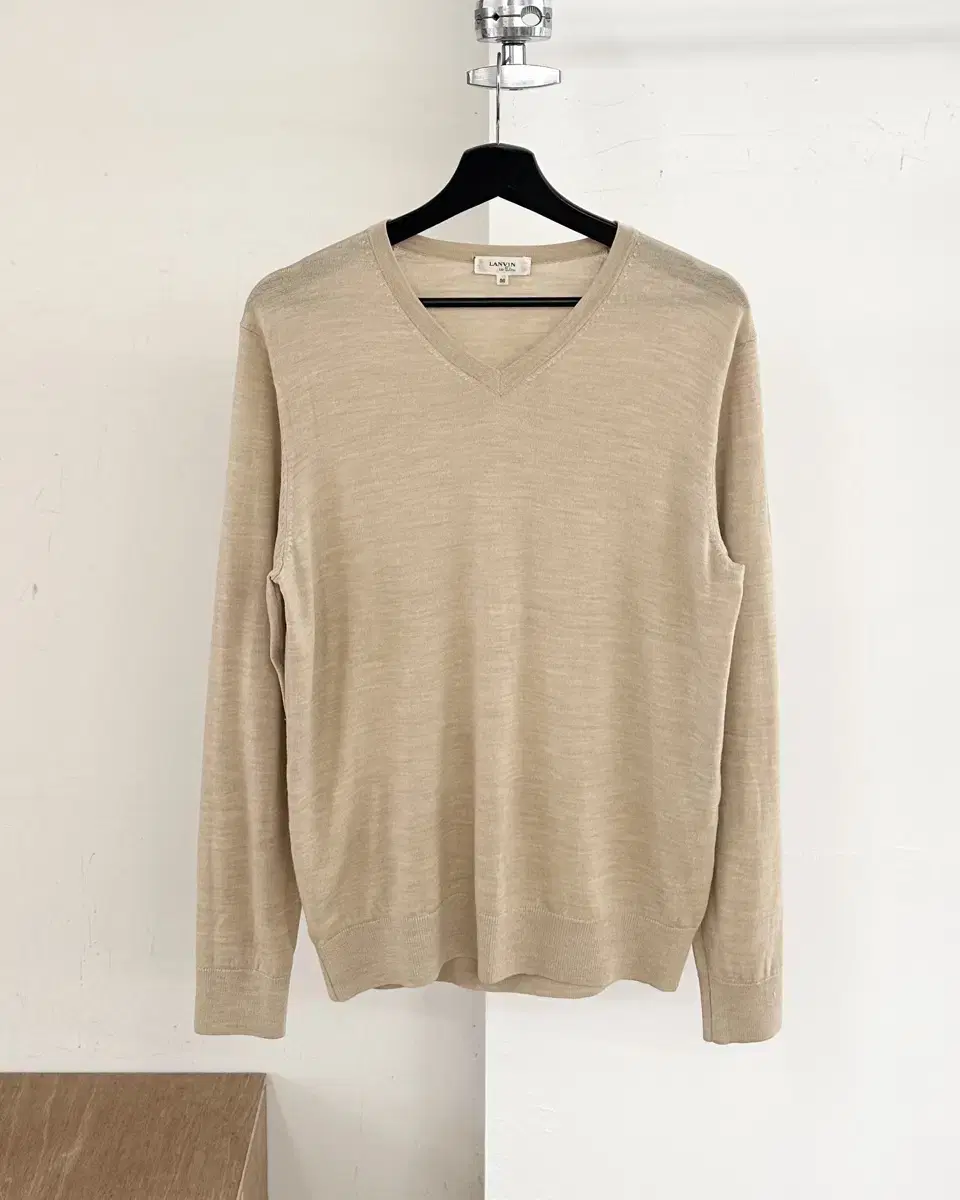 Lanvin Beige V-Neck Pure new Wool Knit