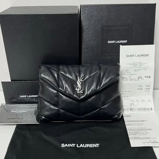 생로랑 YSL 로고 램스킨 파우치