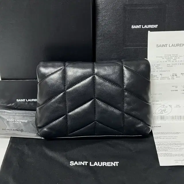 생로랑 YSL 로고 램스킨 파우치