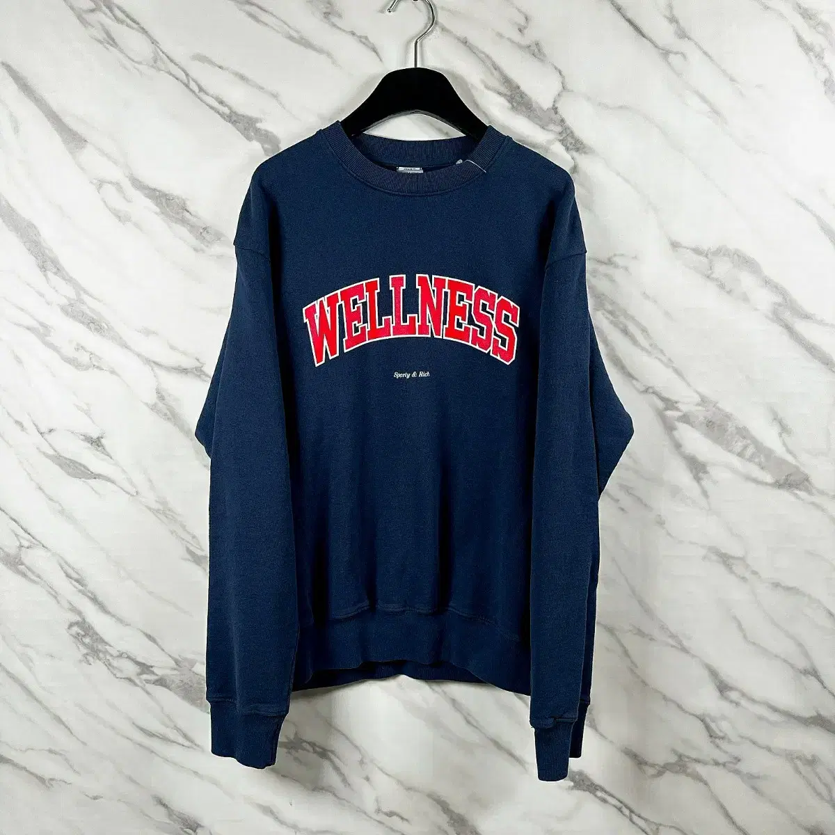 (Genuine/New) Sporty & Rich Unisex Navy Wellness Knit Sweatshirt