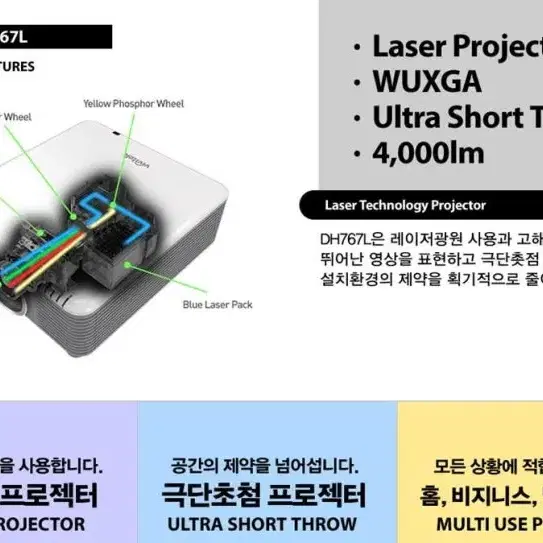 비비텍 극단초점 초단초점 레이저 빔 프로젝터 DH767L