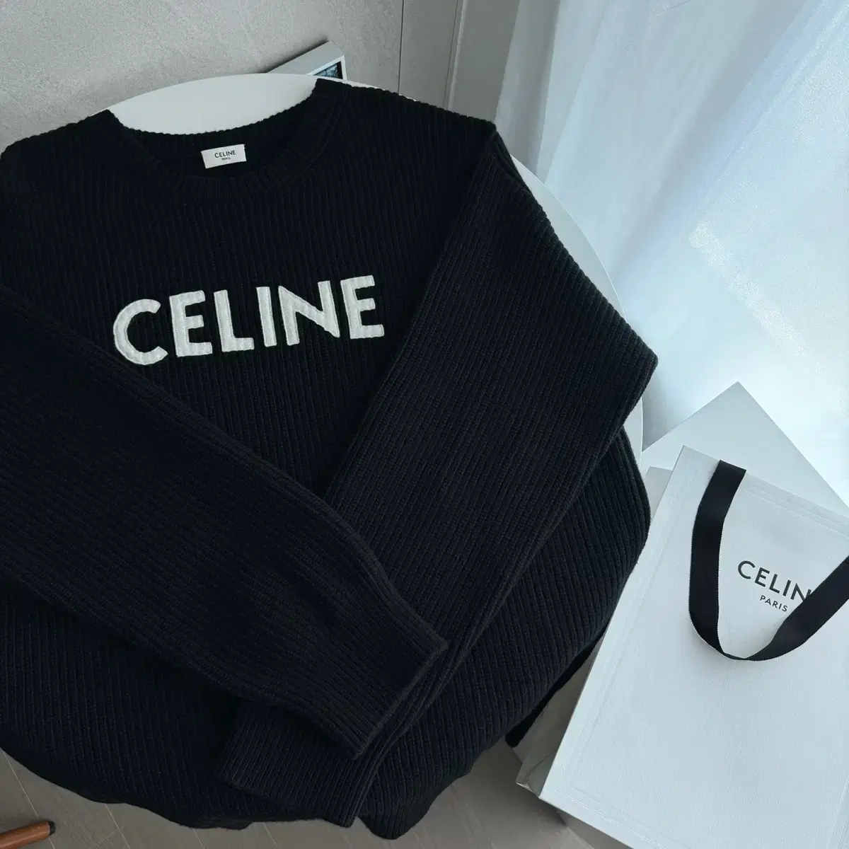 Seline Ribbed Lettering Knit Black