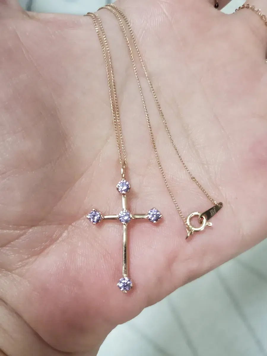 14K Broadcast Soft Amethyst Big Size Cross Necklace with Sujeong--45 ct.