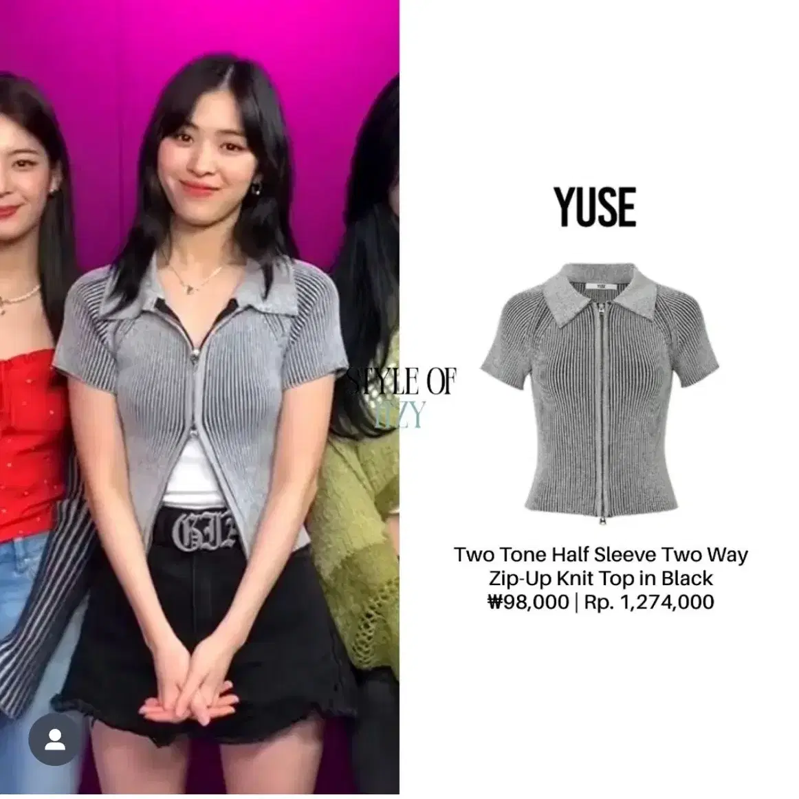 YUSE 유즈 TWO WAY ZIP-UP KNIT TOP - BLACK