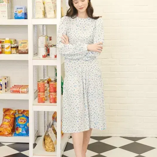 새상품) 랭앤루 데라 플라워 롱 원피스 화이트 봄 가을 꽃 드레스