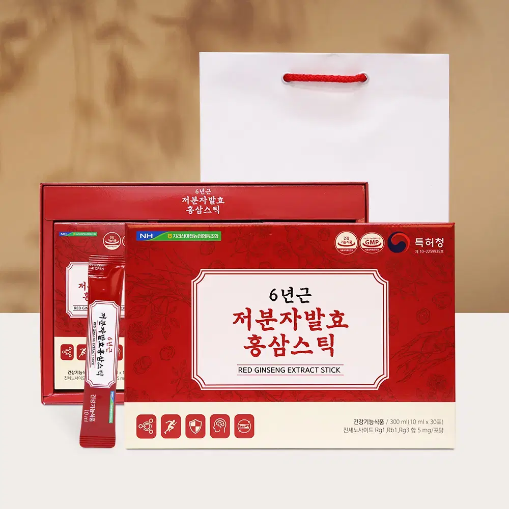 무료배송 6년근저분자발효홍삼스틱 10g x 30포 진세노사이드 쇼핑백