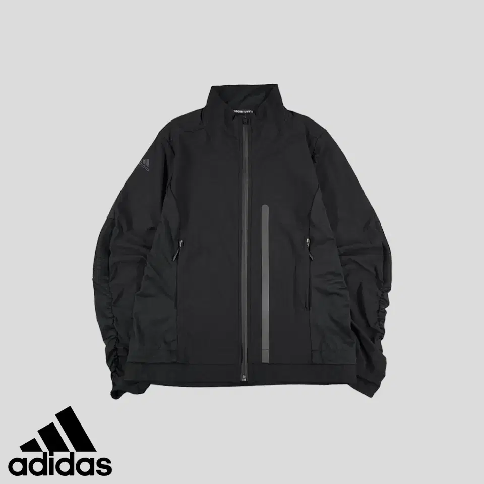 Adidas Running Black Tonal Printed Arm Shirring Nylon Blend Functional Windbreaker WO