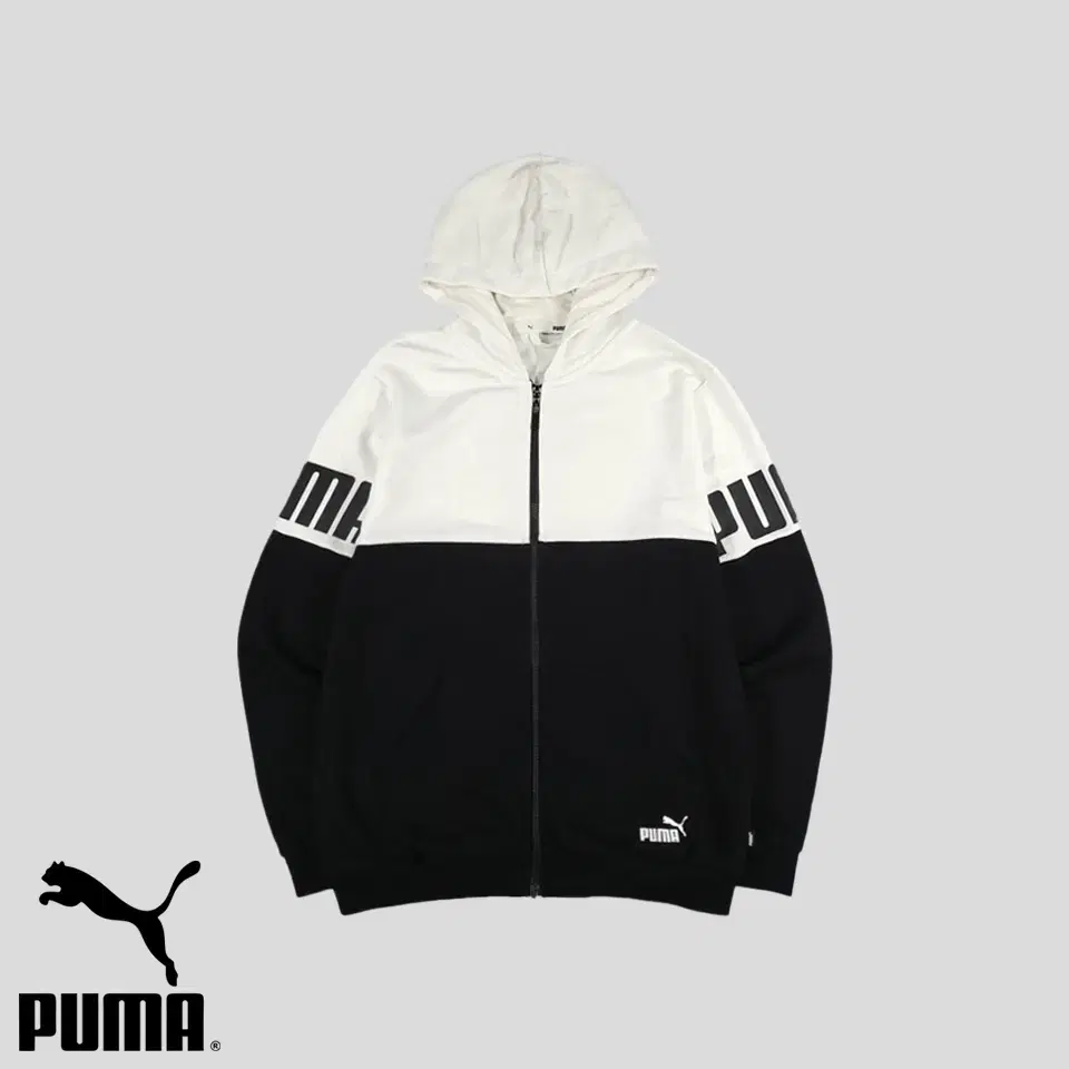 PUMAPUMA Puma Puma Black White Two-Tone Colorblocked Big Print Cotton Blend SweatshirtHoodieGathered