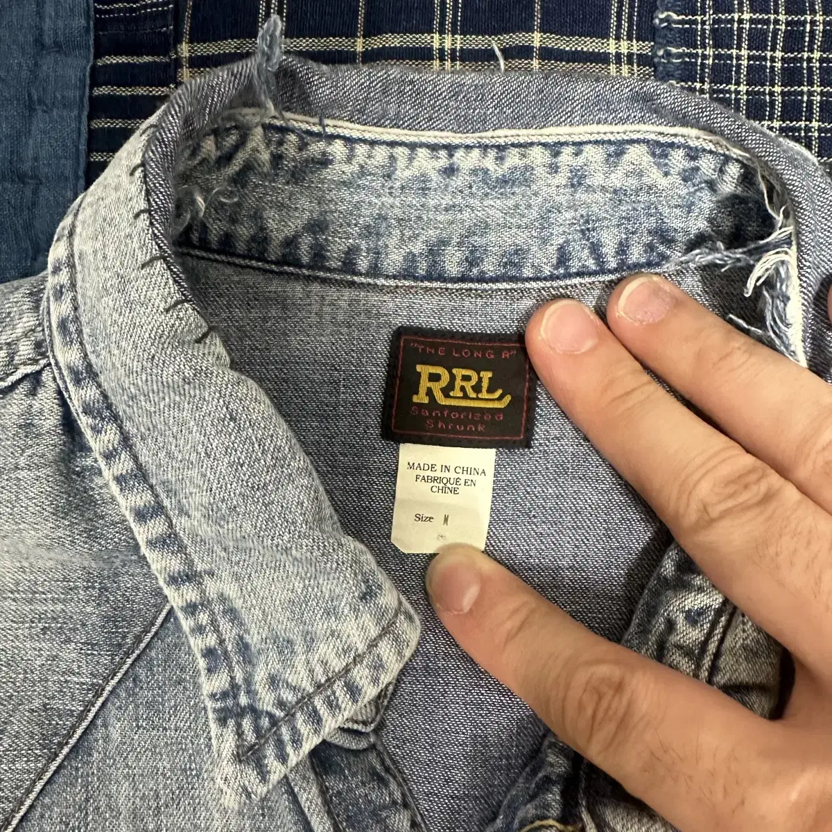 RRL distressed denim western shirt M