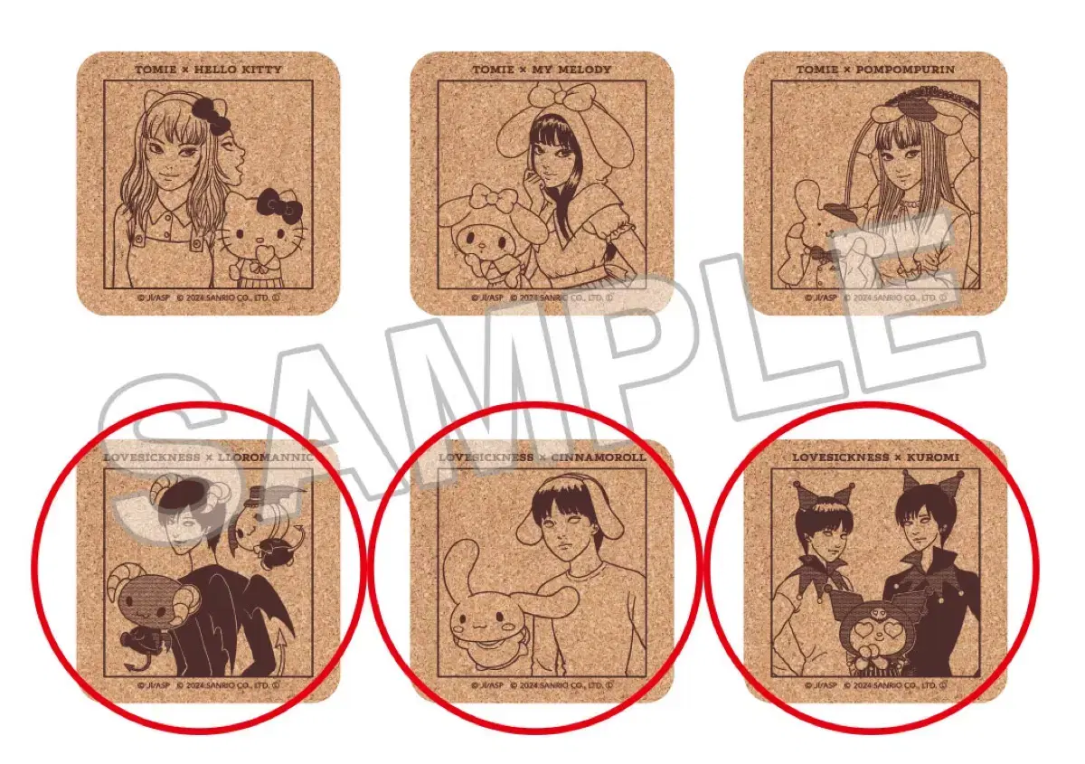 Junji Ito x San Rio pop up 3 limited coasters (new)