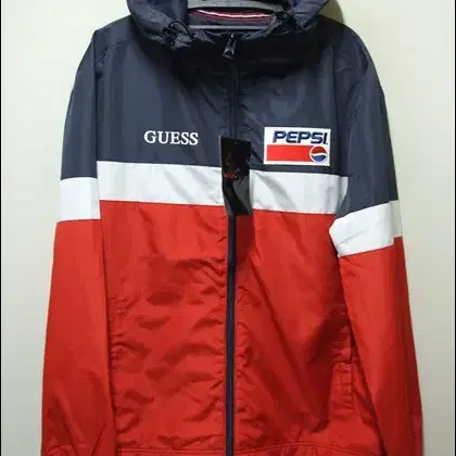 게스 GUESS PEPSI 콜라보 폴리바람막이 후드자켓 새옷 택M 100